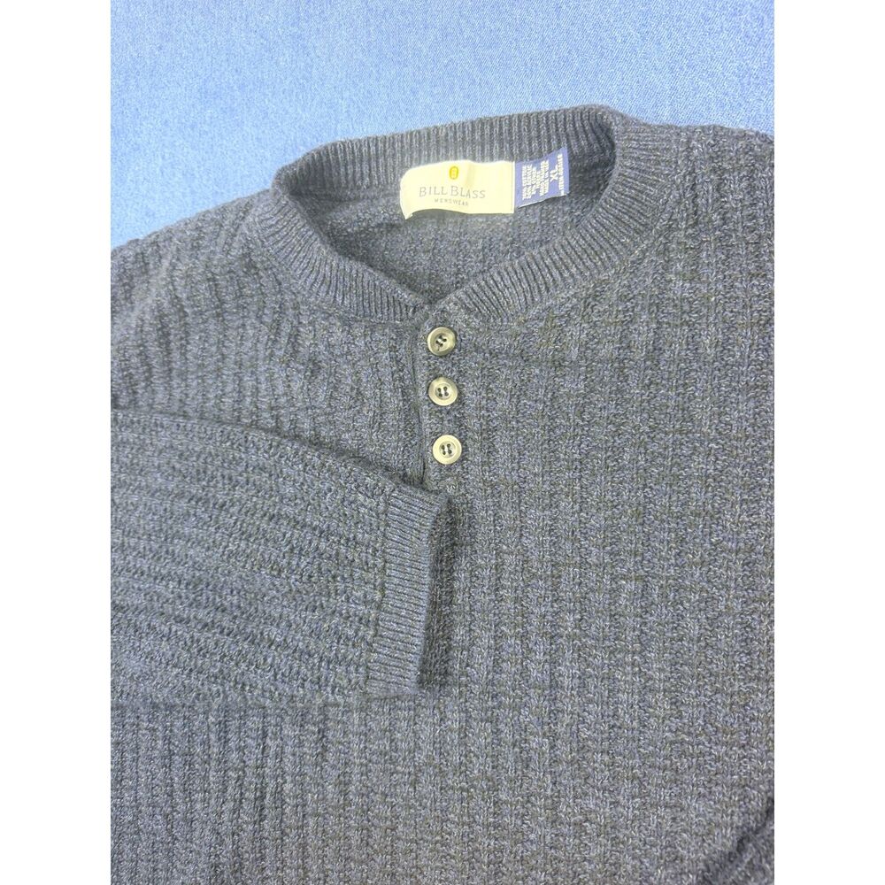 VTG Bill Blass Mens XL Navy Blue Cotton Acrylic Henley Knit Pullover Sweater